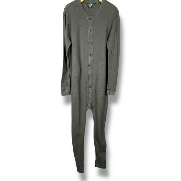 Men's AMERICAN APPAREL Thermal Waffle Long Underwear Pajamas Green Dexter L - Picture 1 of 5